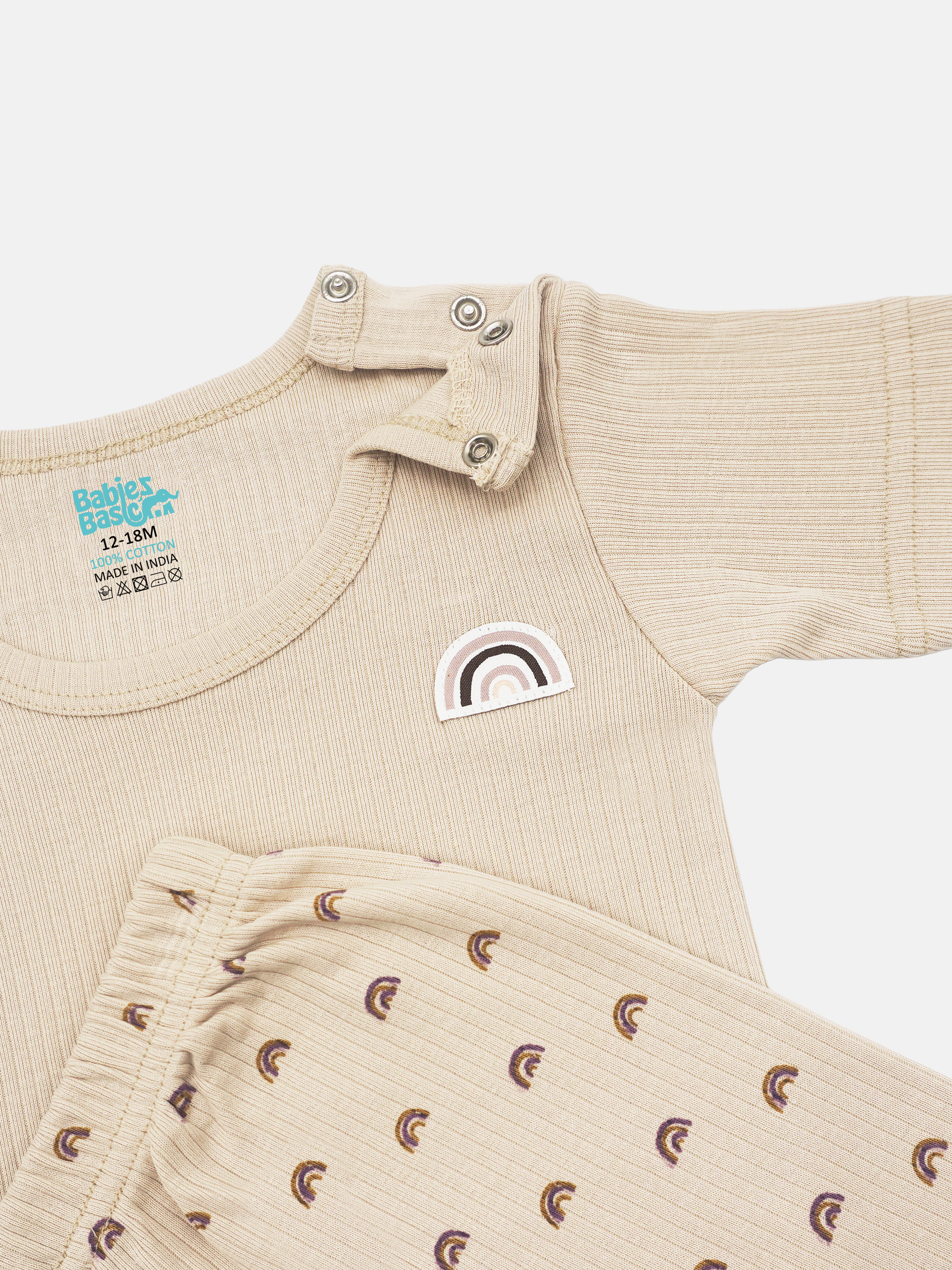 Premium Ribbed Cotton Printed Short Sleeves Romper and Pyjama Set