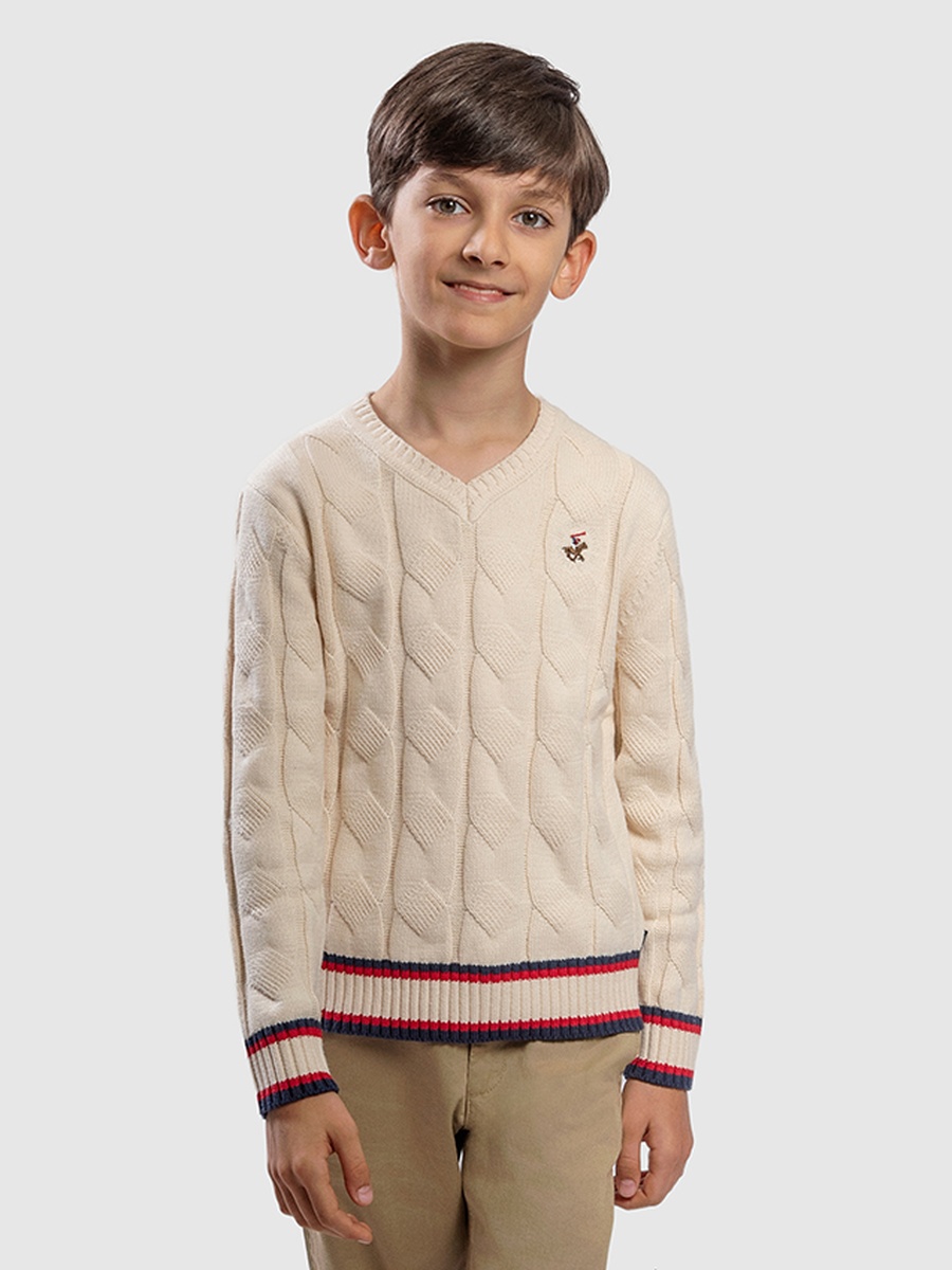 Boys V Neck Cable Knit Sweater
