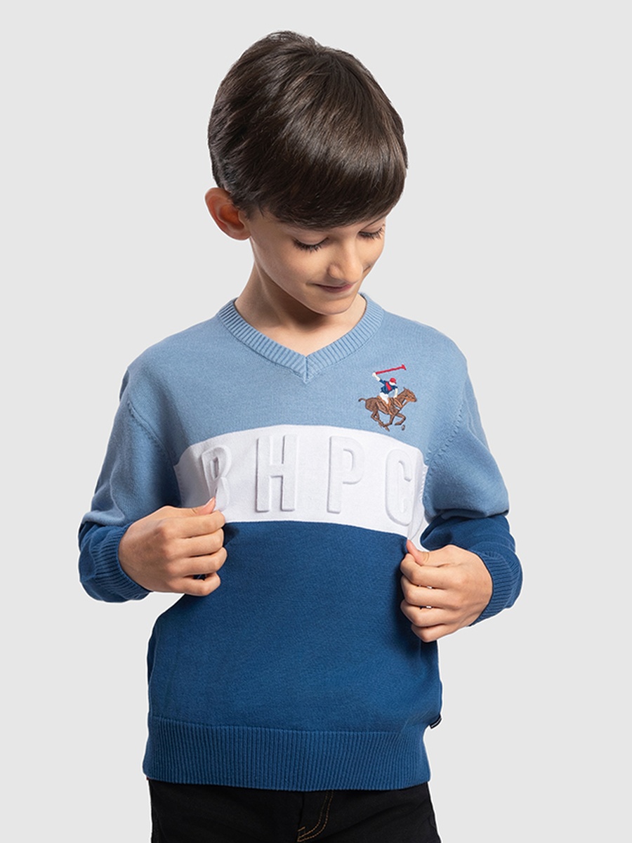 Boys V Neck Color Block Sweater