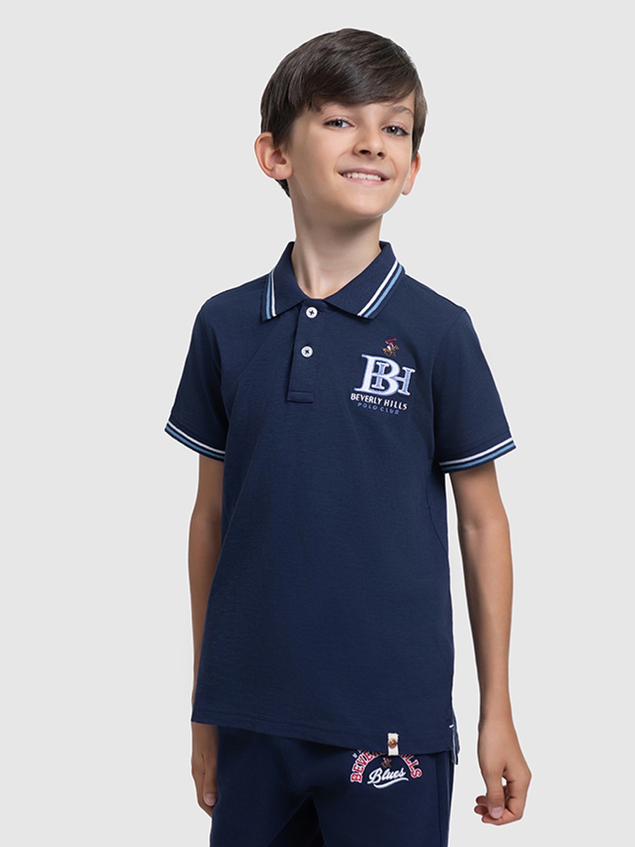 Boys Navy Blue Logo Polo T-Shirt