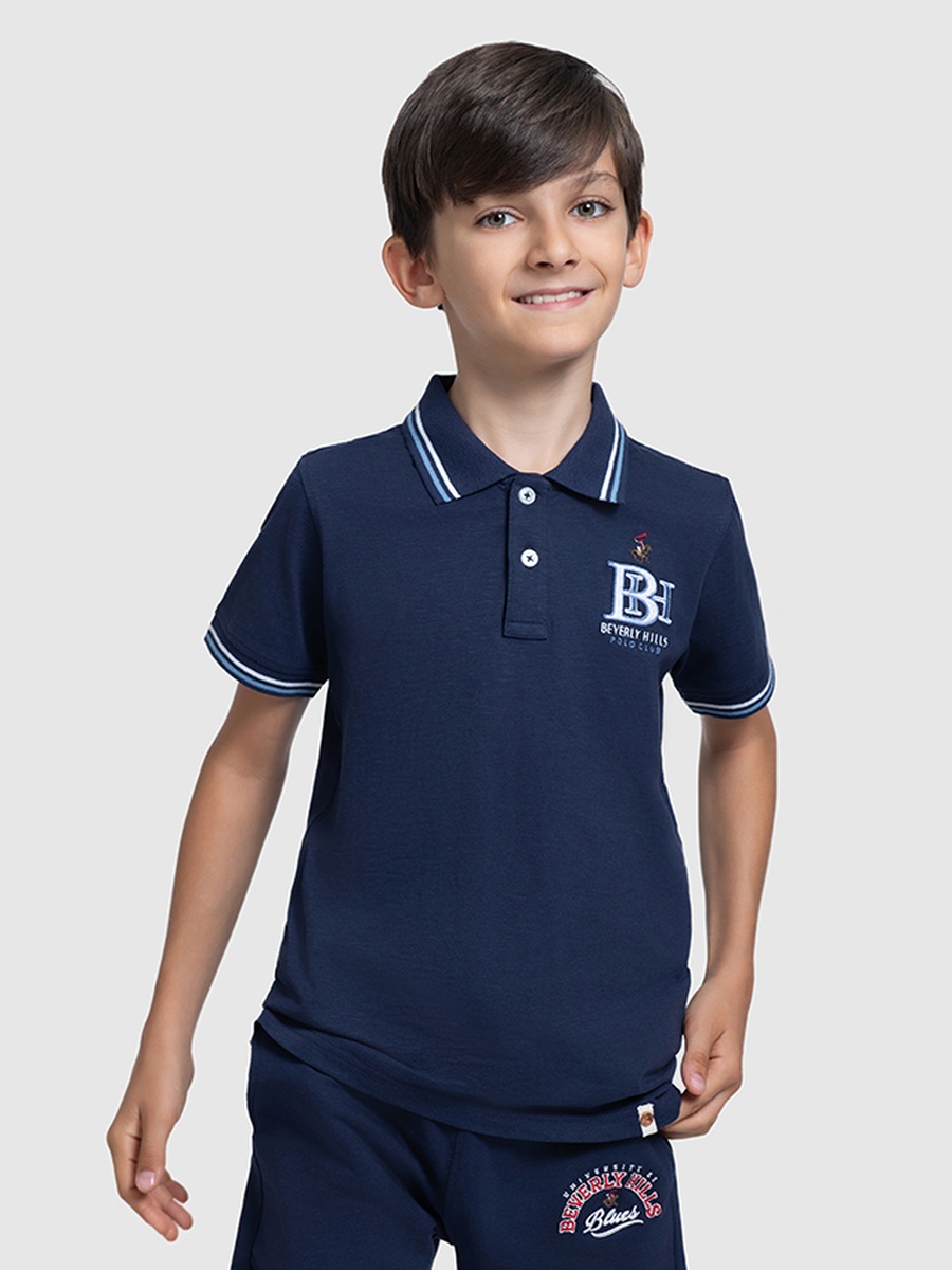 Boys Navy Blue Logo Polo T-Shirt