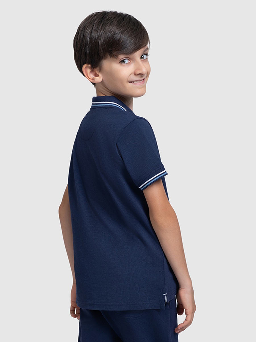 Boys Navy Blue Logo Polo T-Shirt