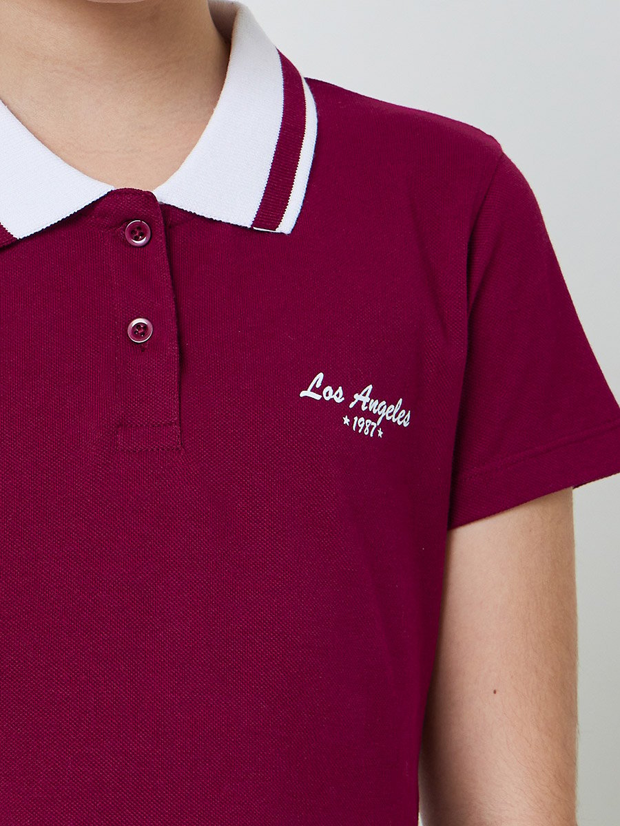 Teen Girls Burgundy Cotton Polo T-Shirt Dress