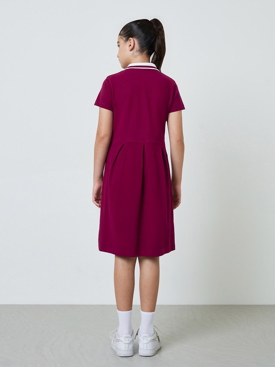 Teen Girls Burgundy Cotton Polo T-Shirt Dress