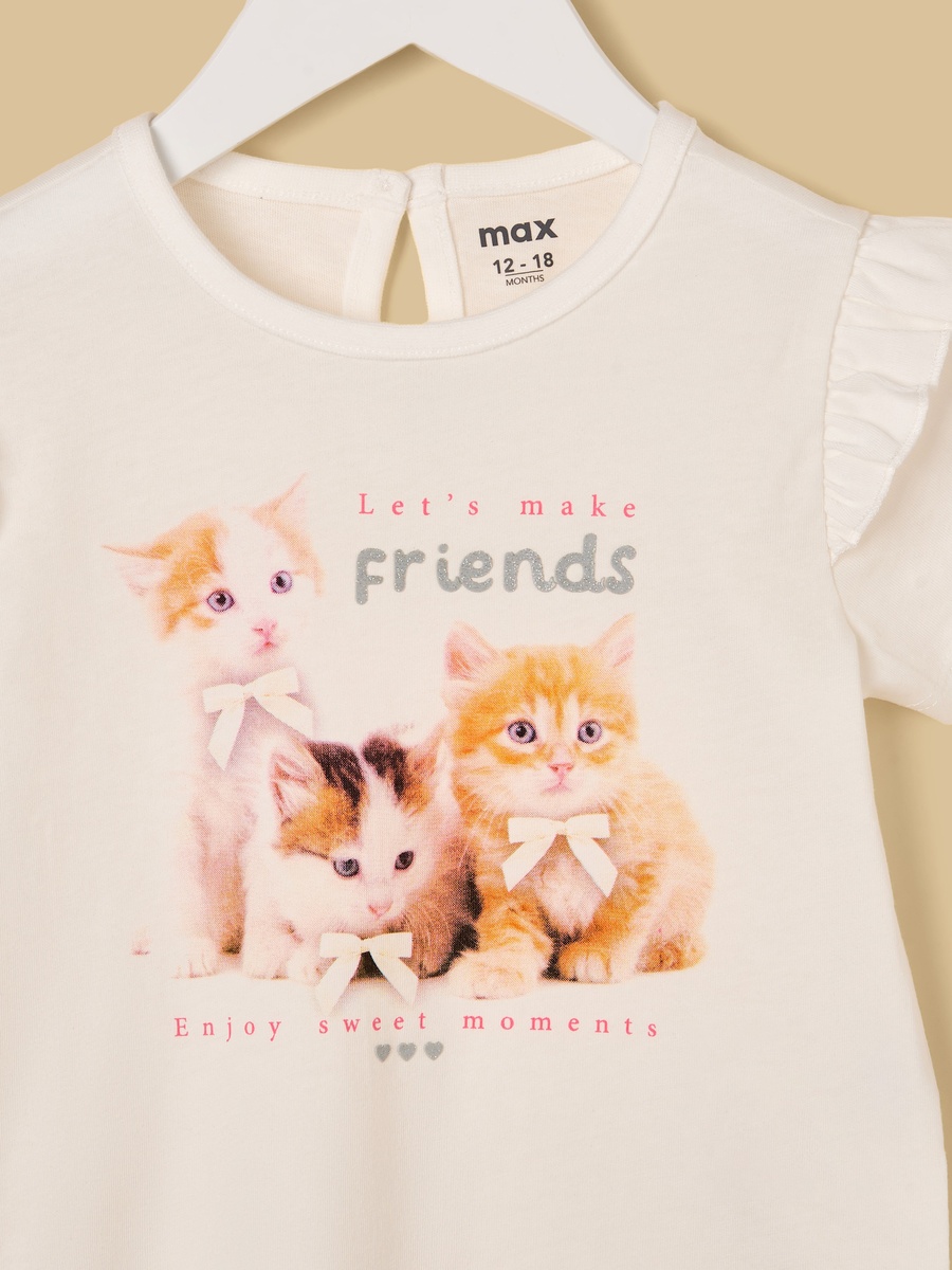 Cat Print Top with Ruffles
