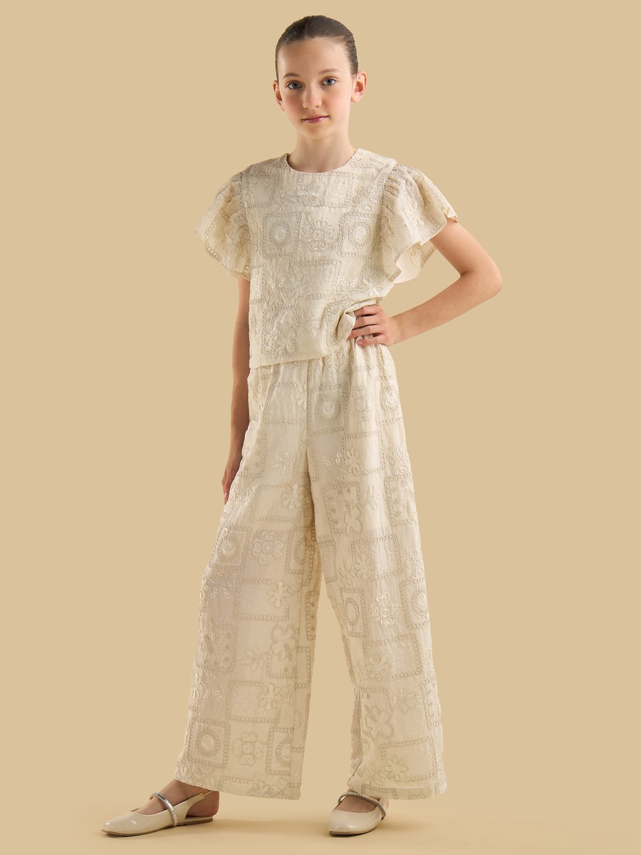Embroidered Top with Frill Sleeves