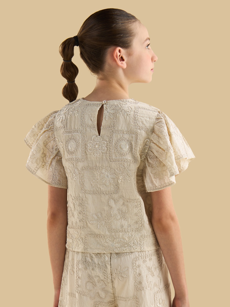 Embroidered Top with Frill Sleeves