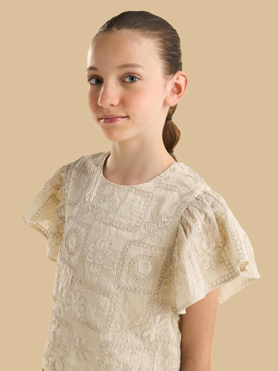 Embroidered Top with Frill Sleeves
