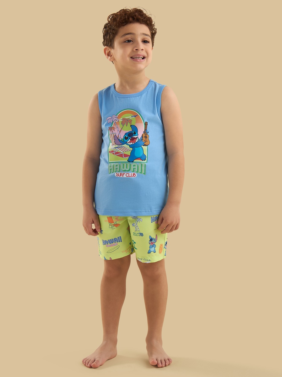 Stitch Print Cotton T-Shirt and Shorts Set