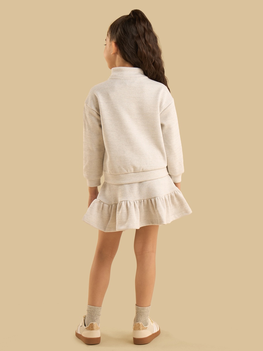 Cat Applique Half Zip Sweatshirt and Skirt Set