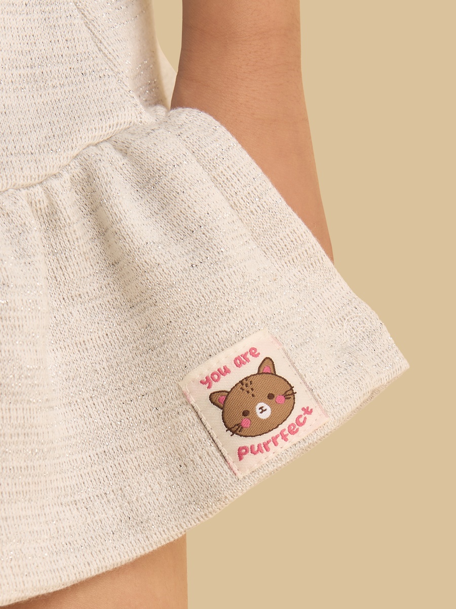 Cat Applique Half Zip Sweatshirt and Skirt Set