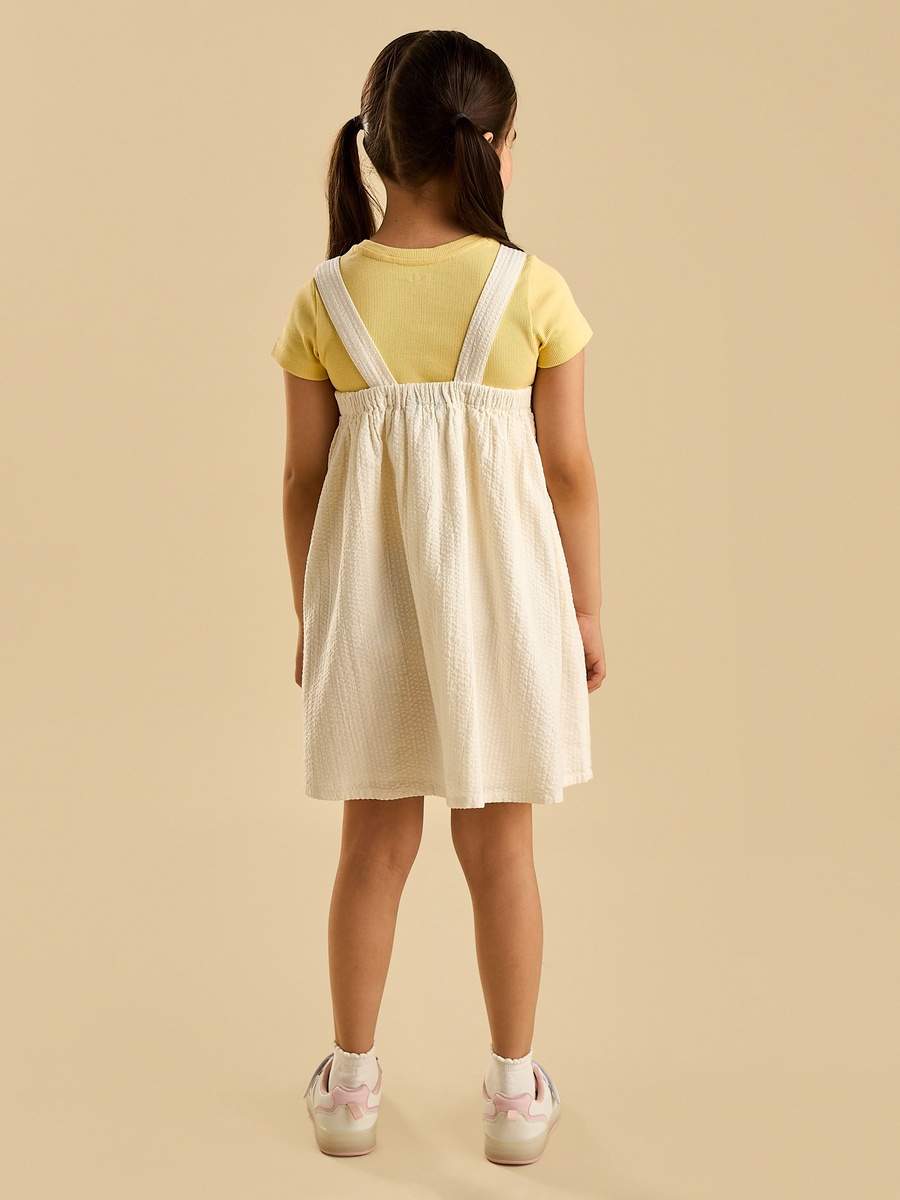 Floral Embroidered Denim Pinafore with T-Shirt