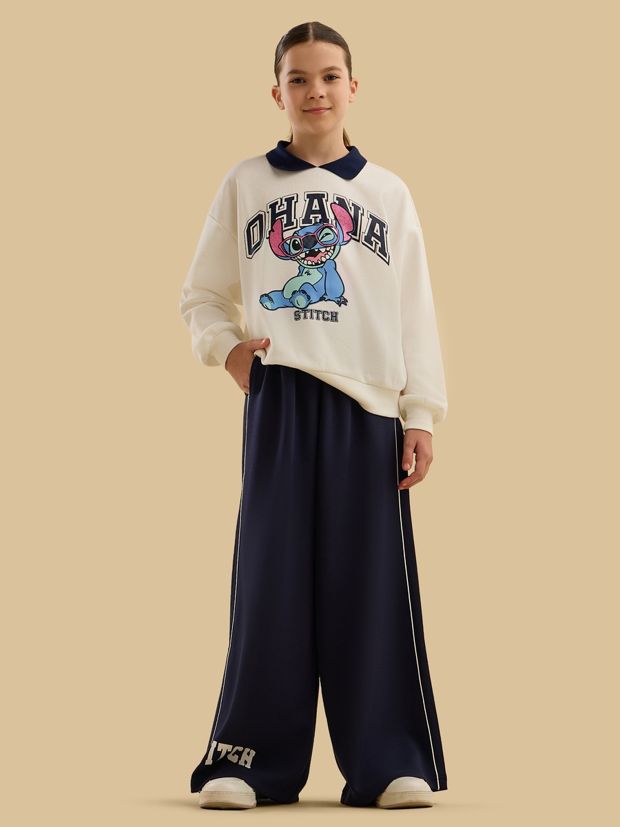 Stitch Print Wide Leg Pants