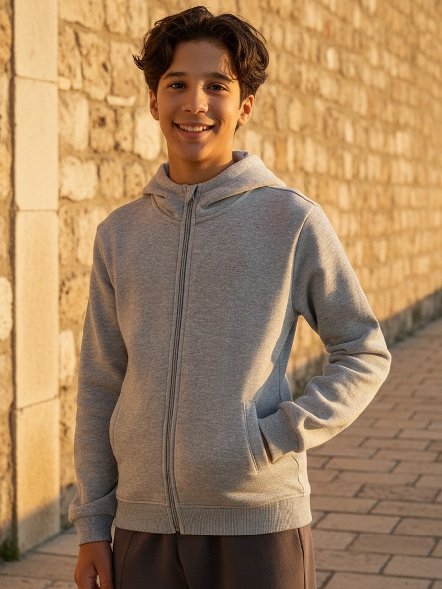 Plain Zip Through Hoodie