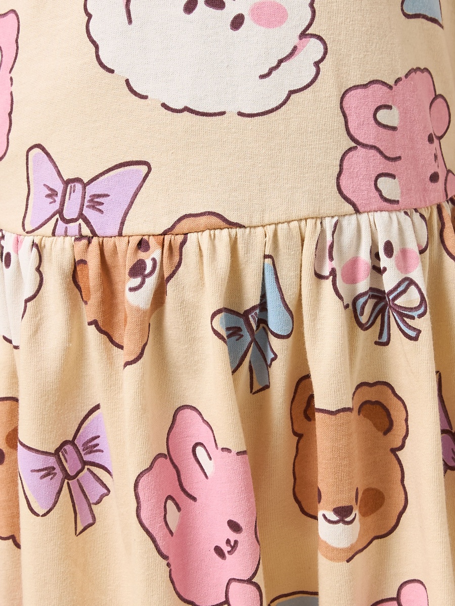 Teddy and Cat Print Sleeveless Cotton Dress