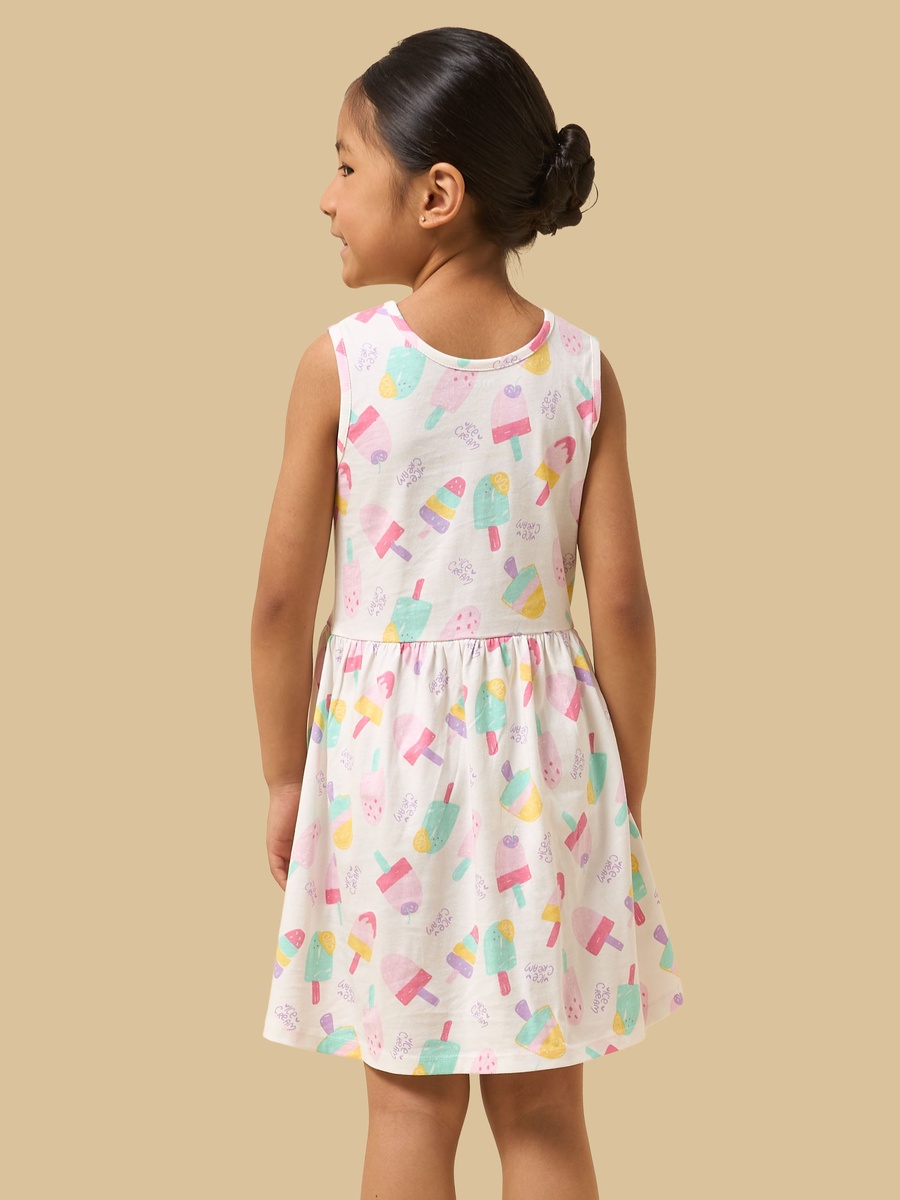 Ice Cream Print Sleeveless Cotton Dress