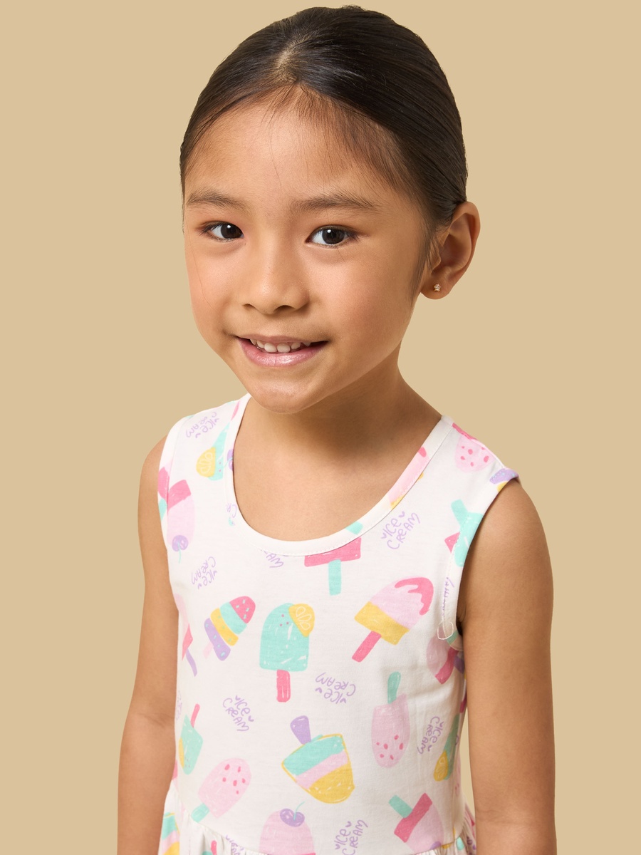 Ice Cream Print Sleeveless Cotton Dress