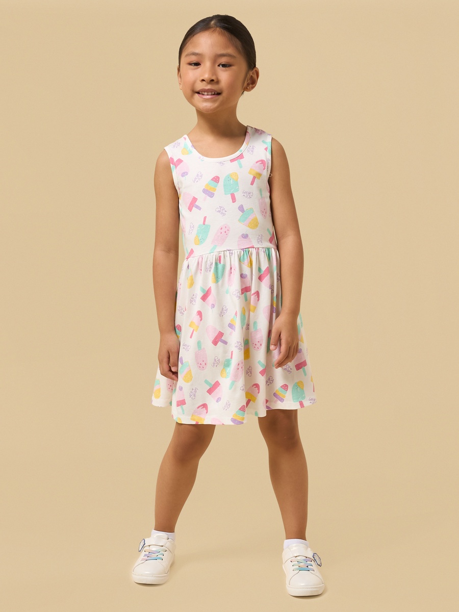 Ice Cream Print Sleeveless Cotton Dress