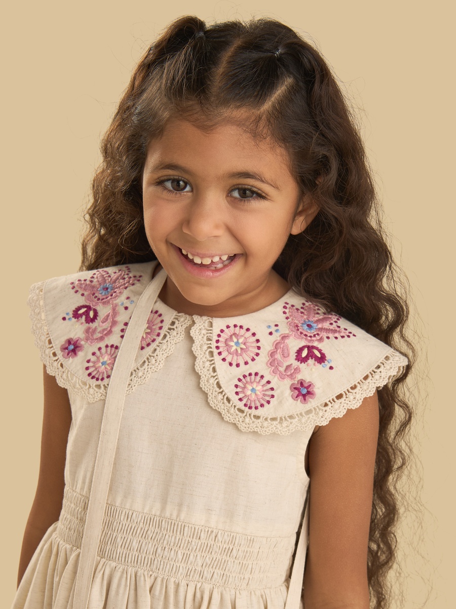 Floral Embroidered Peter Pan Collar Dress with Crossbody Bag
