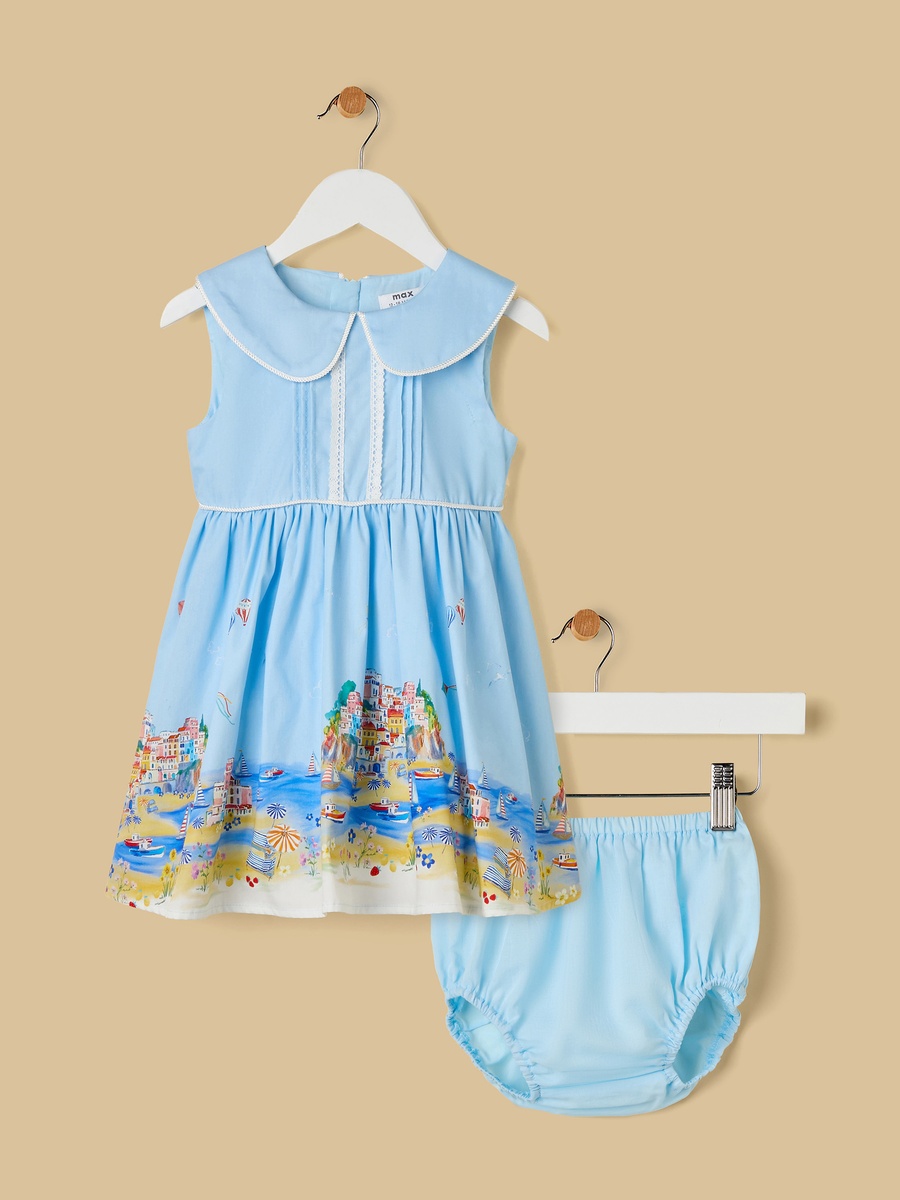 Graphic Print Sleeveless Dress with Bloomers