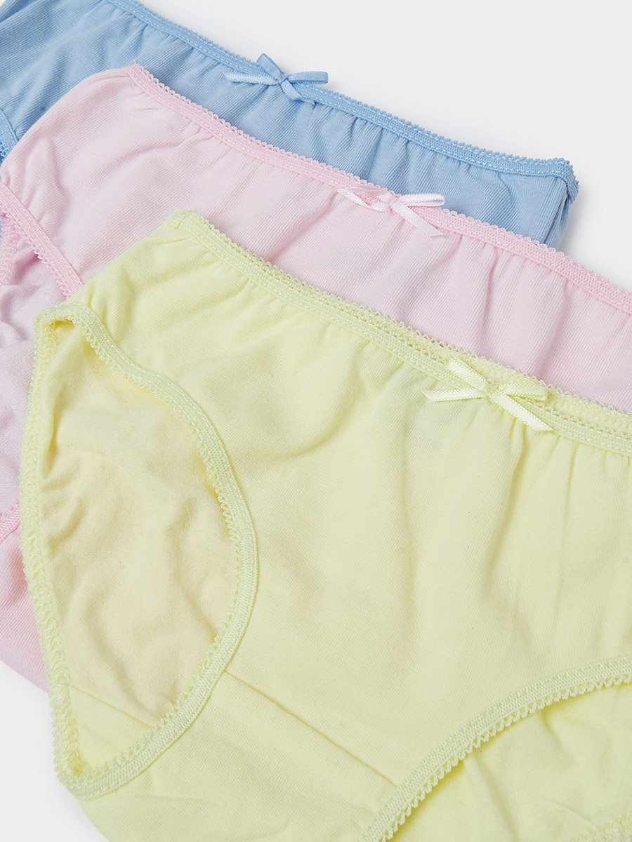 Girls Pack of 3 -Cotton Blend Briefs with Bow Detail
