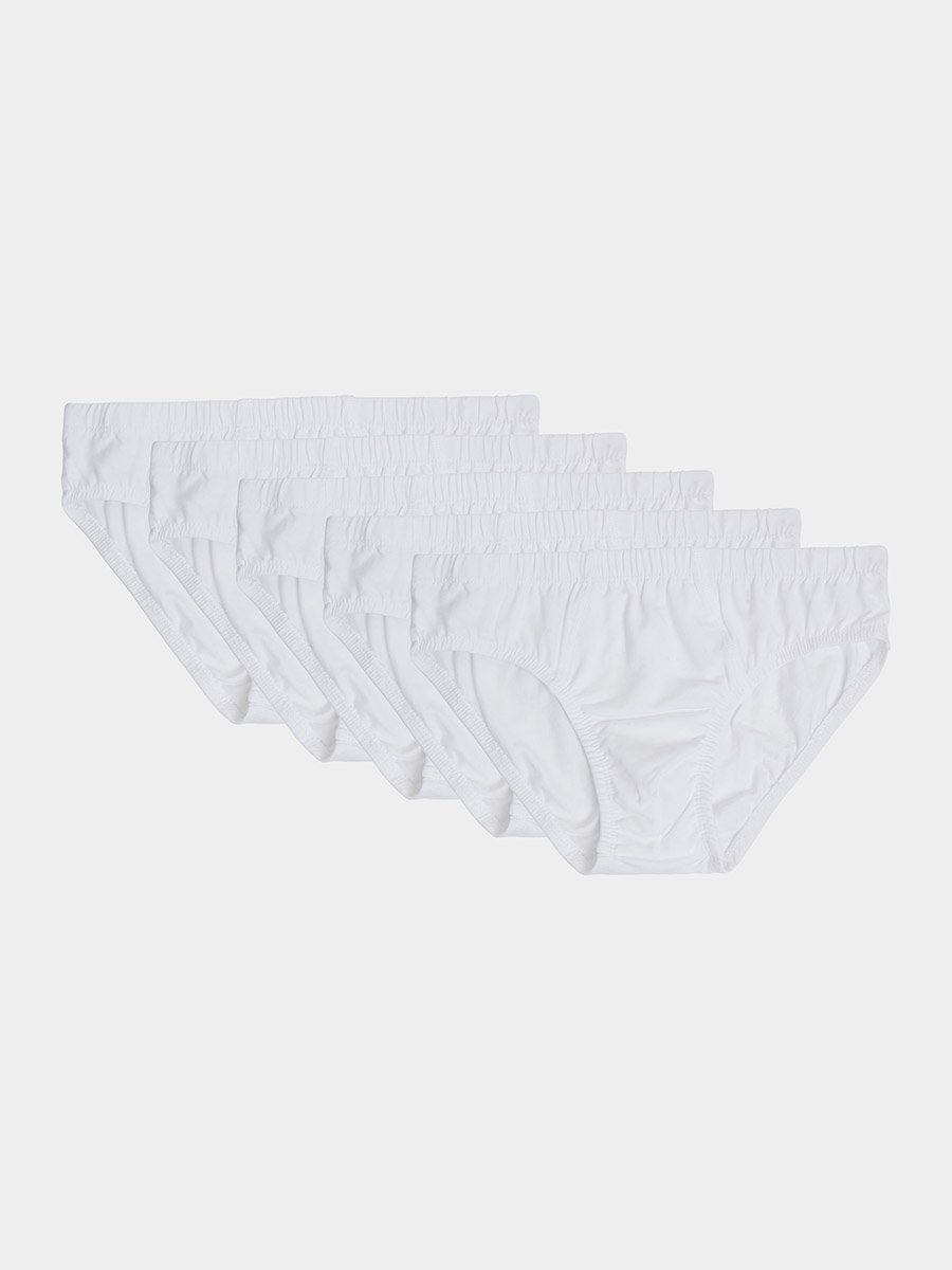 Pack of 5 - Teen Boy White Briefs Underwear with Elastic at Waist
