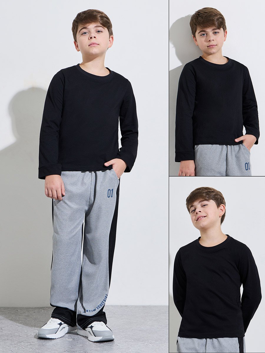 Pack of 2 -Teen Boys Black Solid Long Sleeves Regular Fit T-Shirt