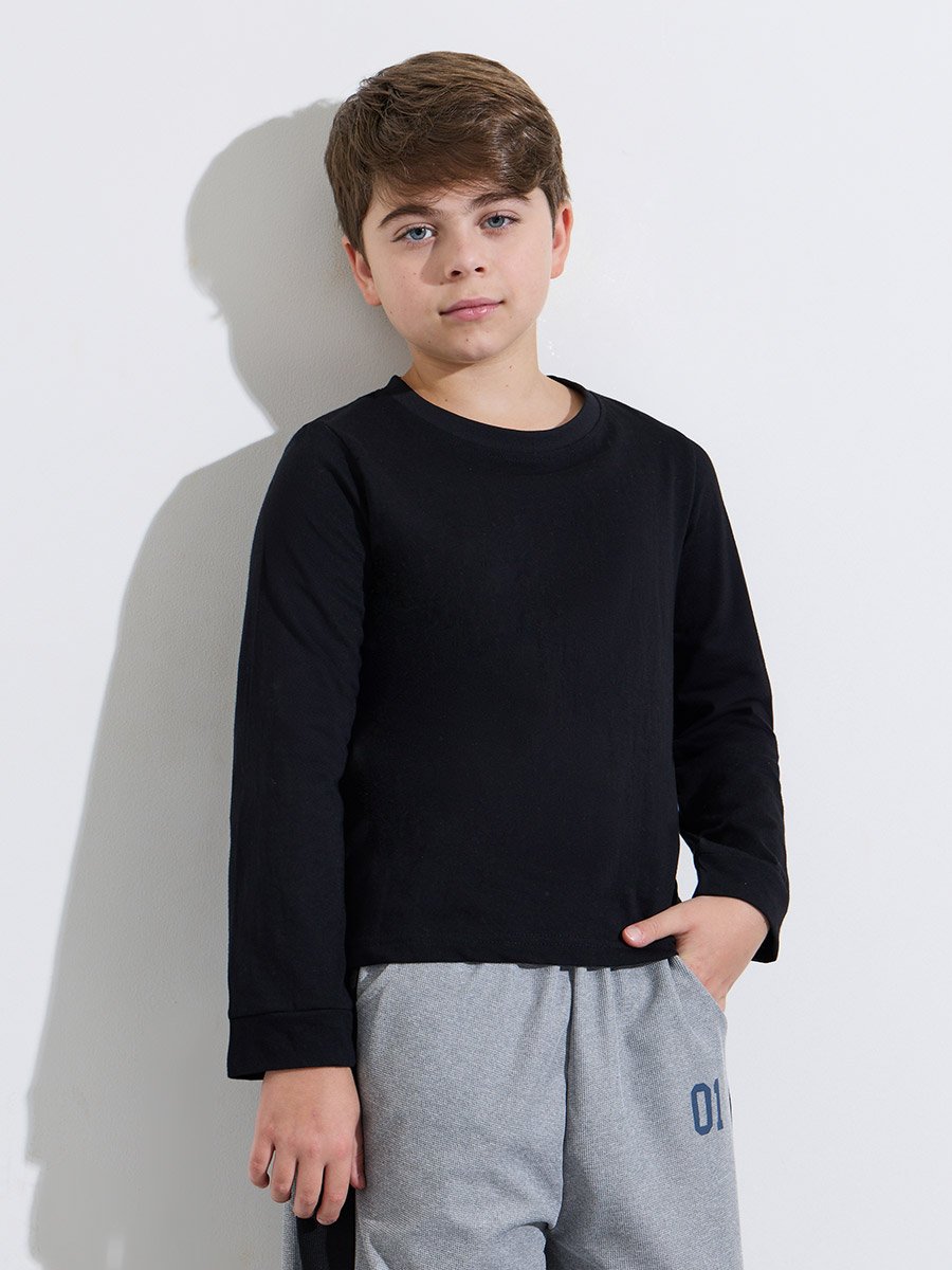 Pack of 2 -Teen Boys Black Solid Long Sleeves Regular Fit T-Shirt