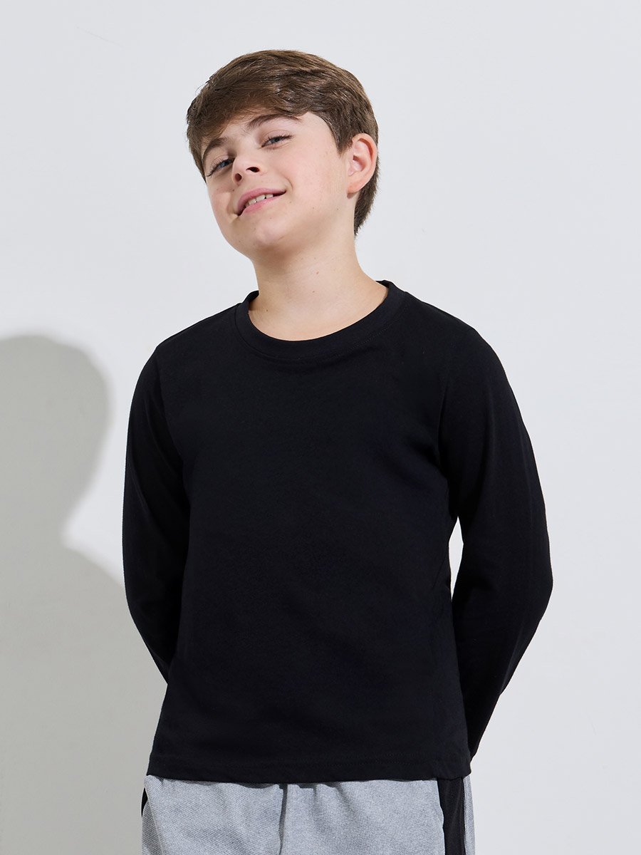 Pack of 2 -Teen Boys Black Solid Long Sleeves Regular Fit T-Shirt