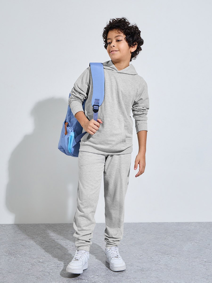 Teen Unisex Grey Regular Fit Cotton Hoodie