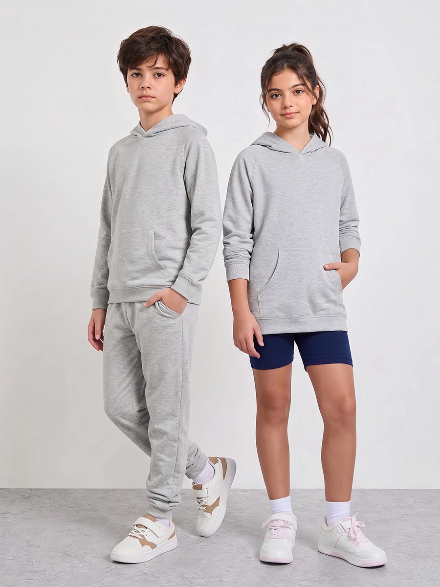 Teen Unisex Grey Regular Fit Cotton Hoodie