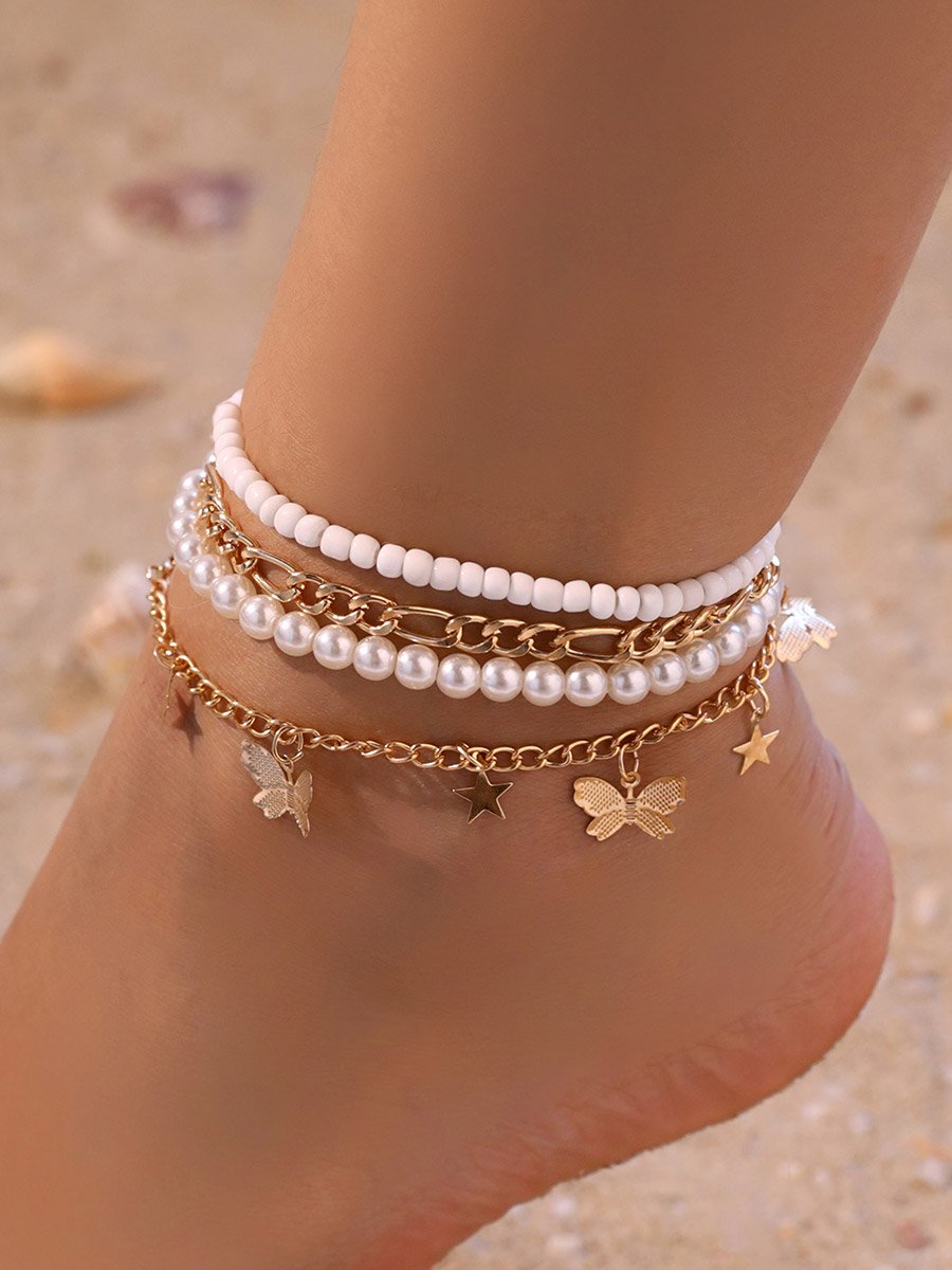 Pack of 4 - Gold Butterfly and Star Anklet