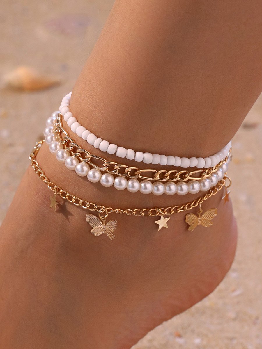 Pack of 4 - Gold Butterfly and Star Anklet