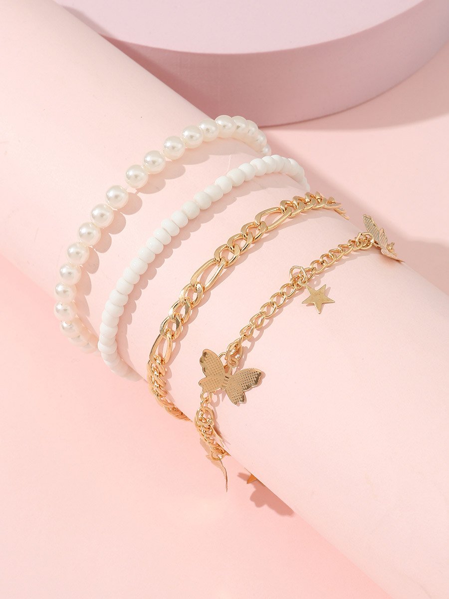 Pack of 4 - Gold Butterfly and Star Anklet