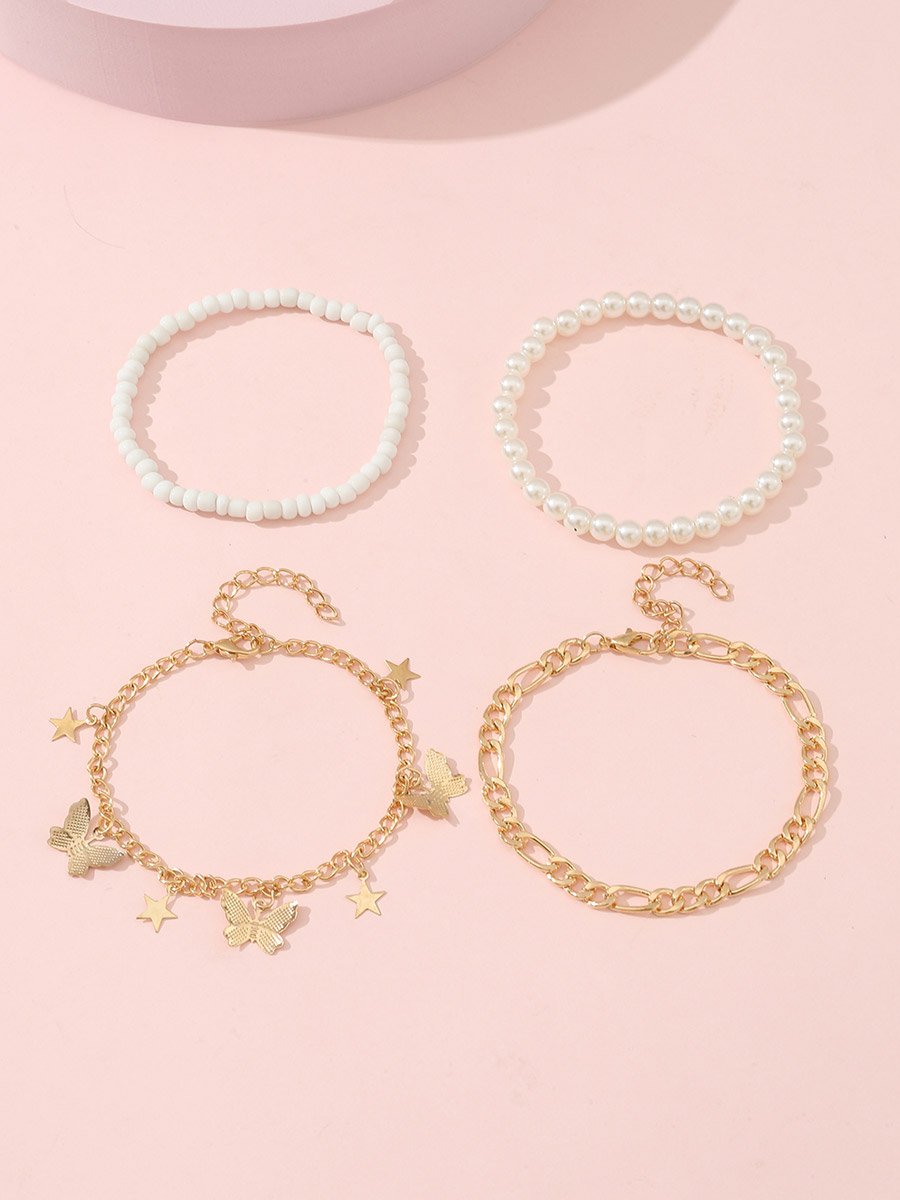 Pack of 4 - Gold Butterfly and Star Anklet