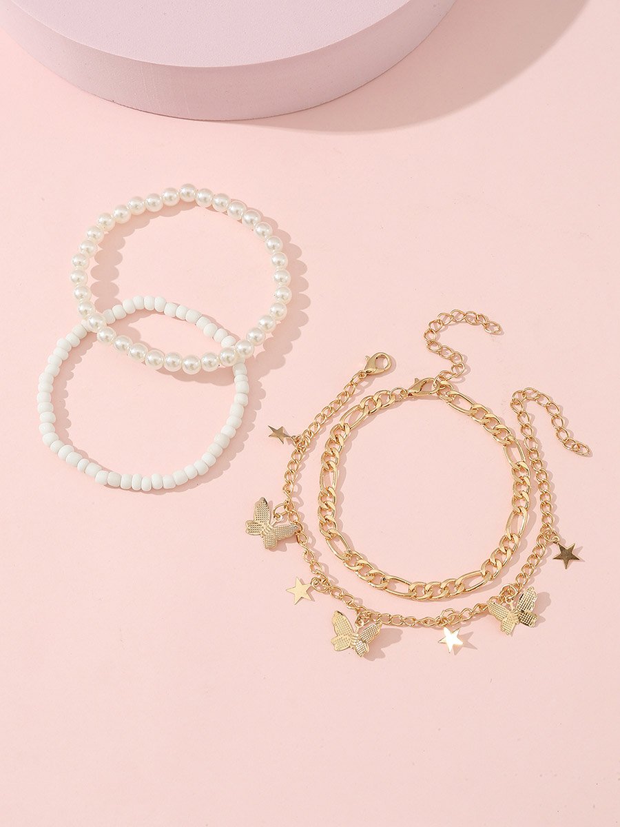 Pack of 4 - Gold Butterfly and Star Anklet