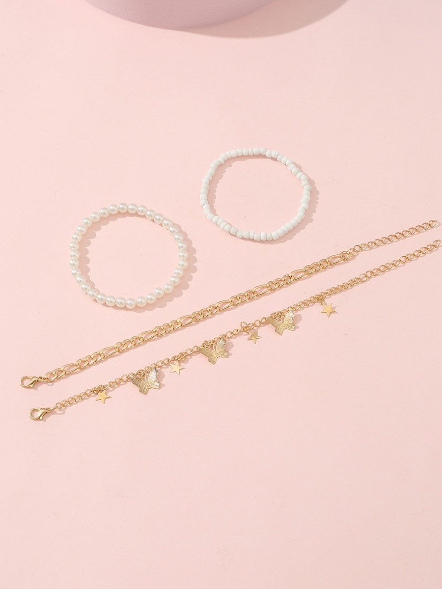 Pack of 4 - Gold Butterfly and Star Anklet