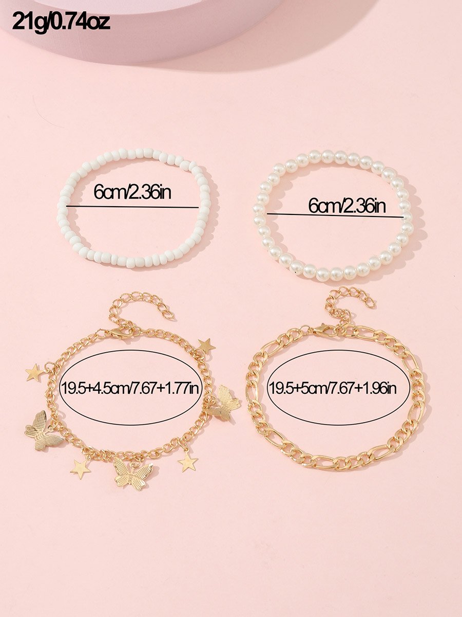 Pack of 4 - Gold Butterfly and Star Anklet