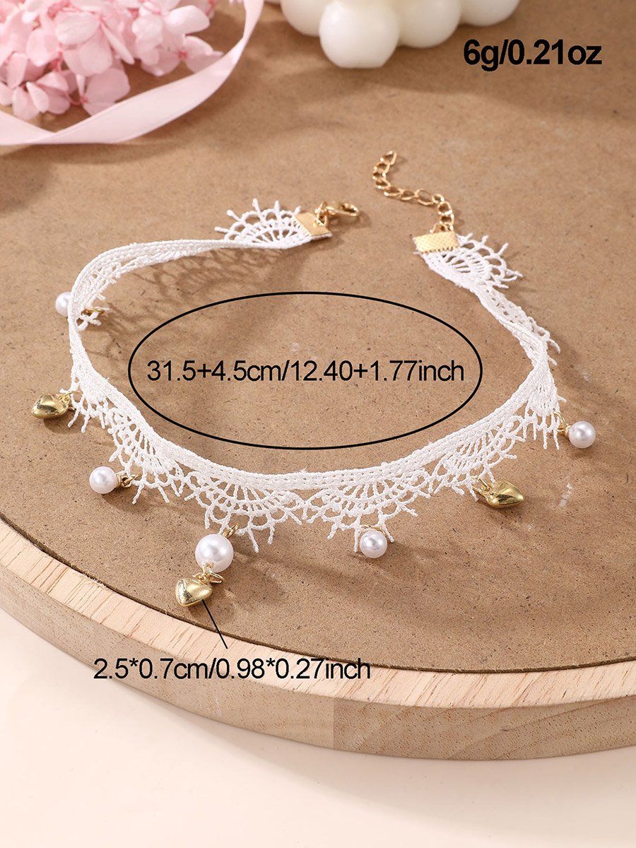Girls White Lace Choker Necklace with Charms