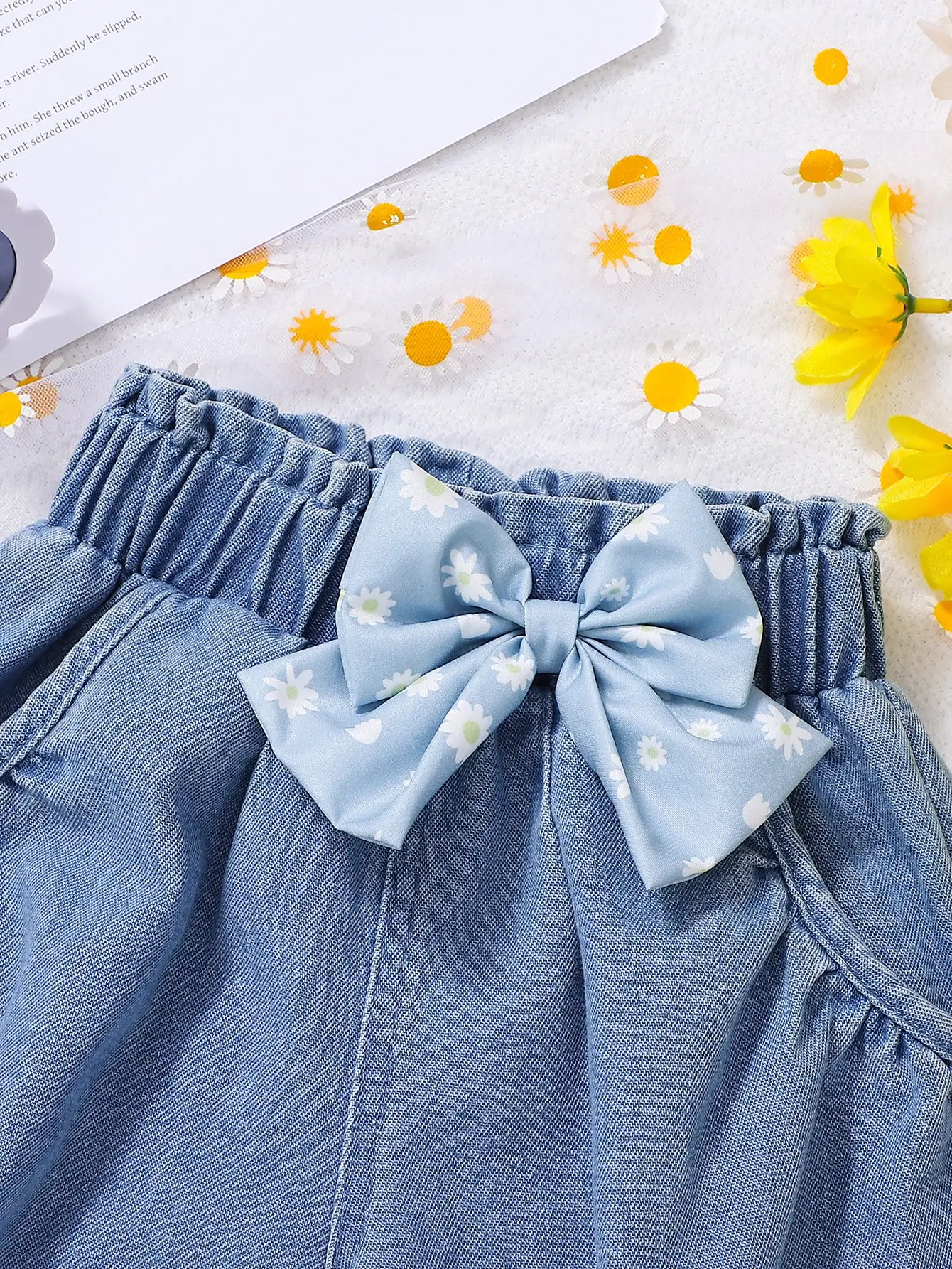 بنطال كولوت جينز بفيونكة أزرق للبنات