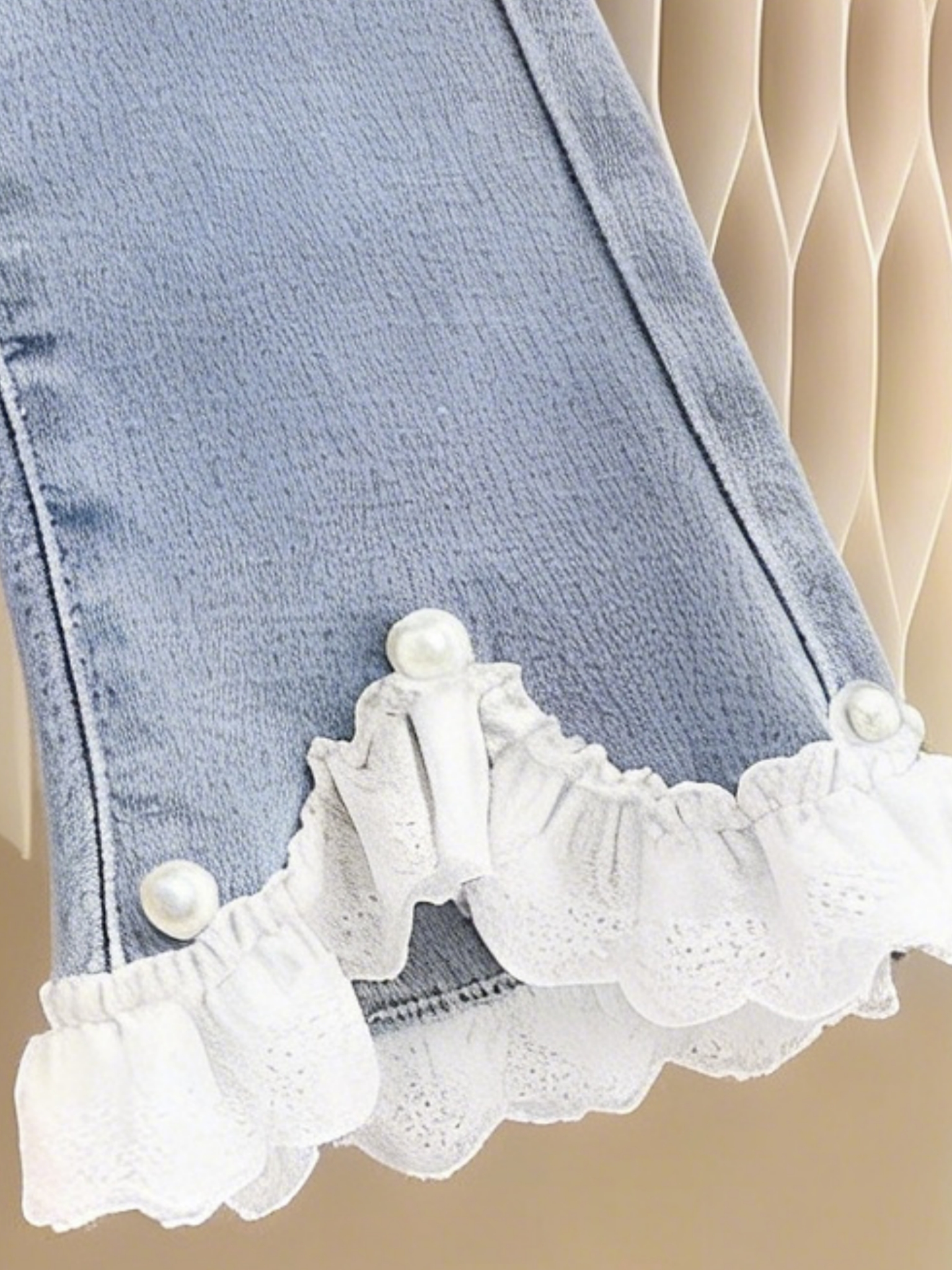 Girls Blue Flare Jeans with Lace Trim
