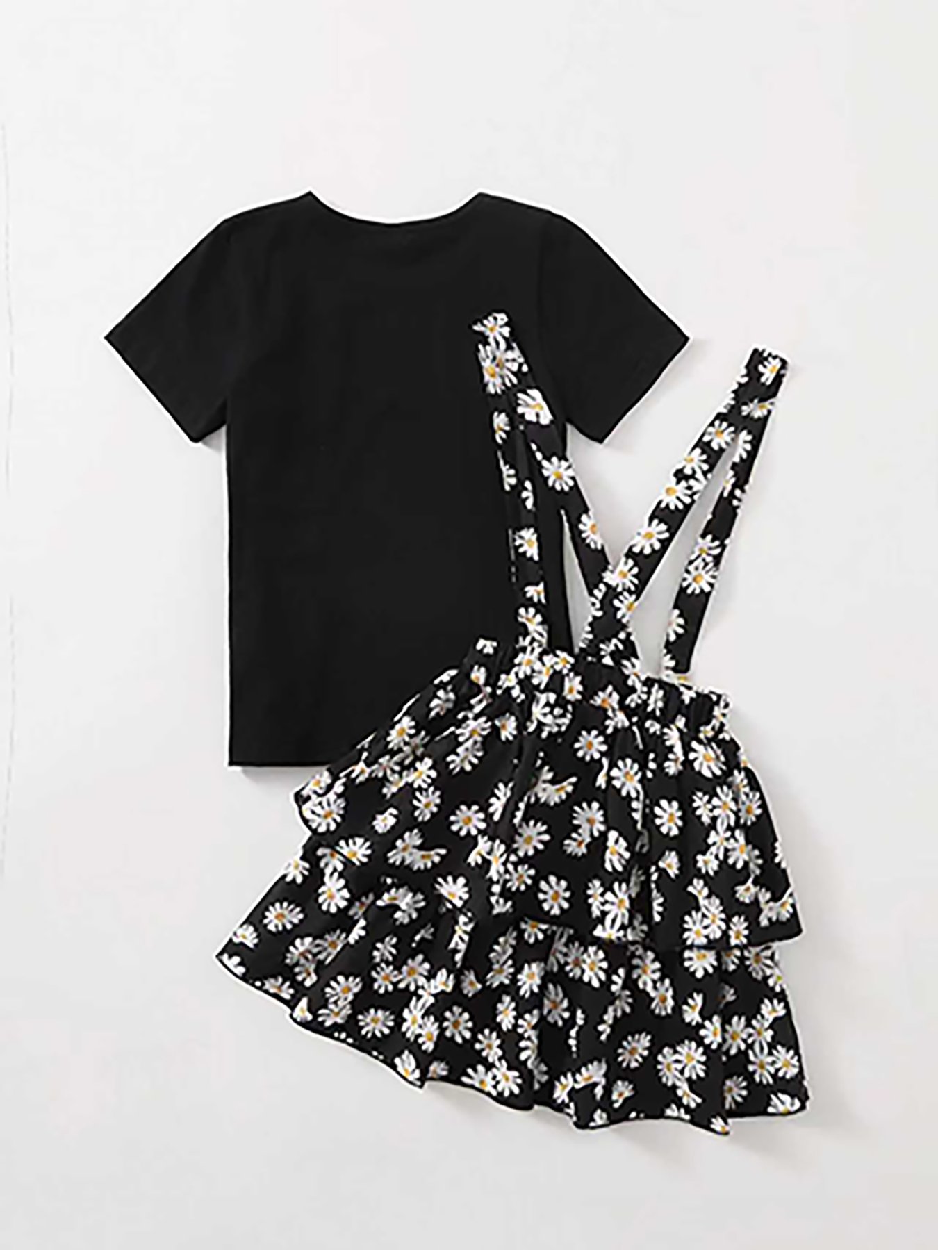 Girls Short Sleeve T-Shirt and Floral Jumper Set