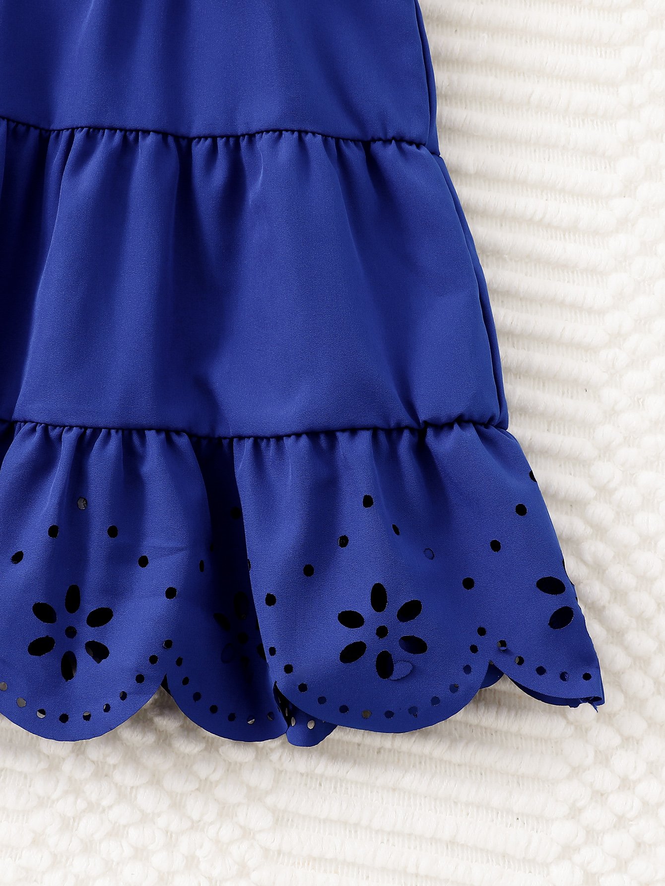 Girls Blue Tiered Dress with Smocked Detail