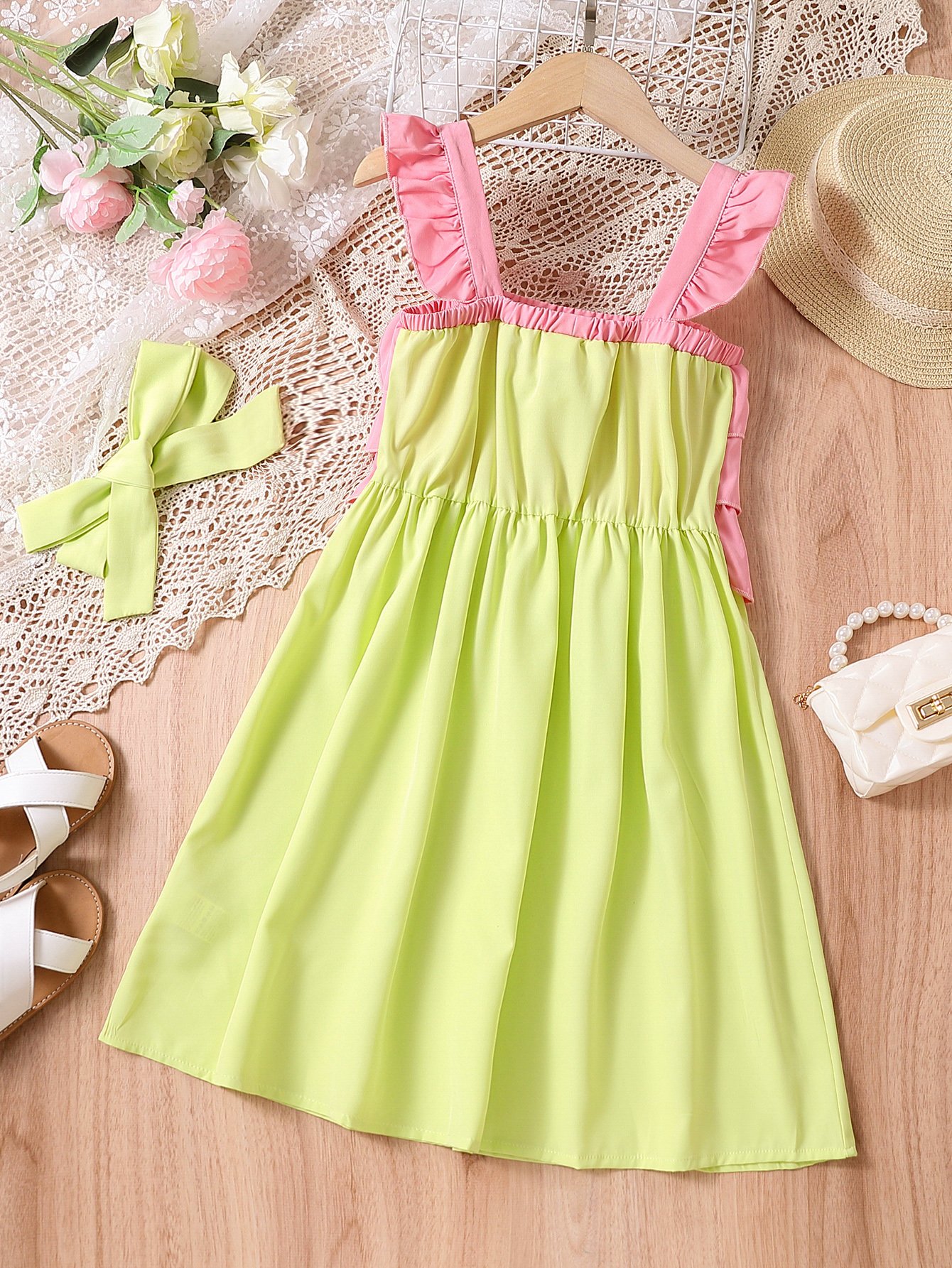 Girls Pink Ruffle Strappy Dress
