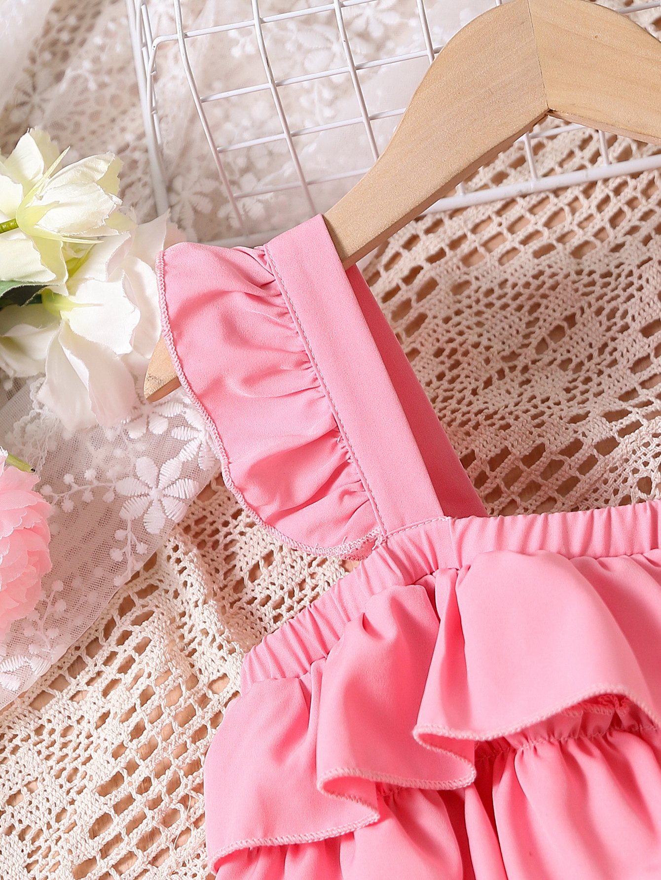 Girls Pink Ruffle Strappy Dress