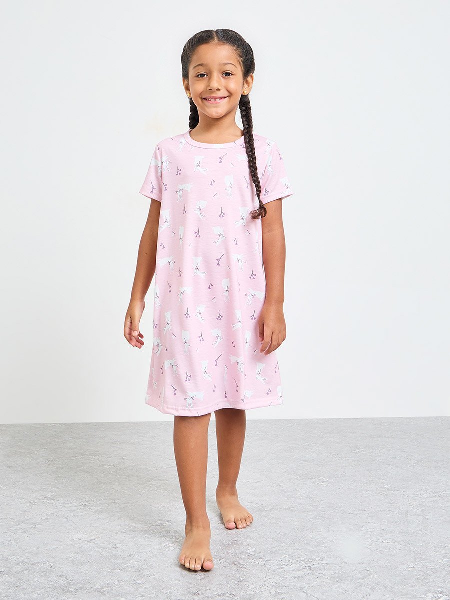 Pack of 2 - Girls Printed Short Sleeve Nightdress