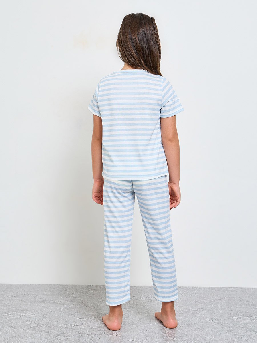 Girls Striped Short Sleeves T-Shirt and Pants Pyjama Set