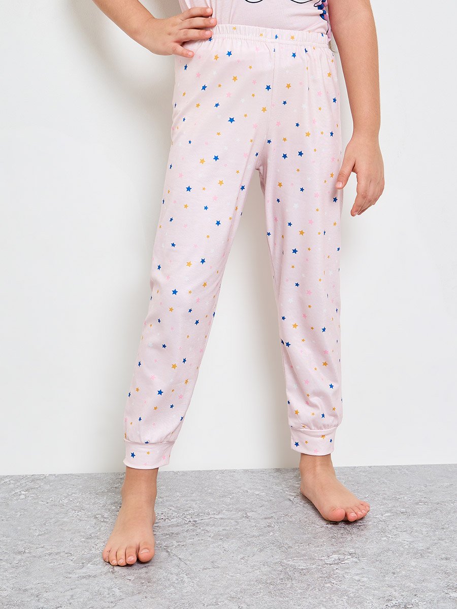 Girls Light Pink Unicorn and Stars Print T-Shirt and Pants Pyjama Set