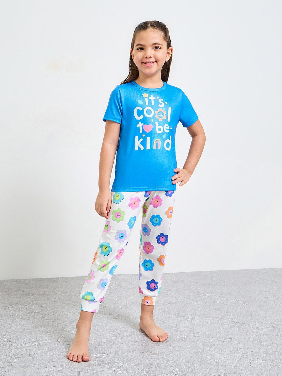 Girls Daisy Print T-Shirt and Pants Pyjama Set