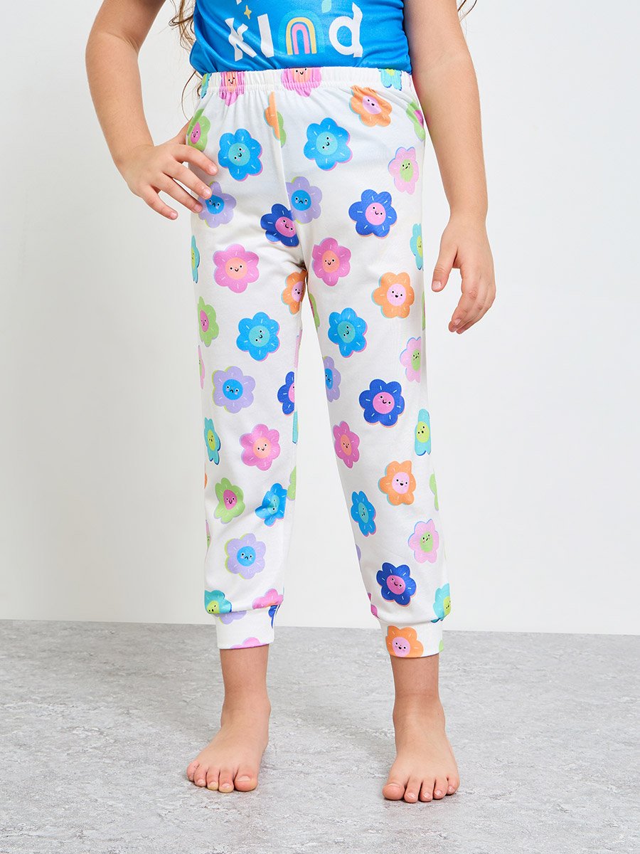 Girls Daisy Print T-Shirt and Pants Pyjama Set